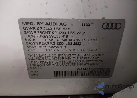 2023 Audi Q5 Premium 40 Tfsi Quattro S Tronic z USA, uszkodzony, nr VIN WA1ABAFYXP2058997